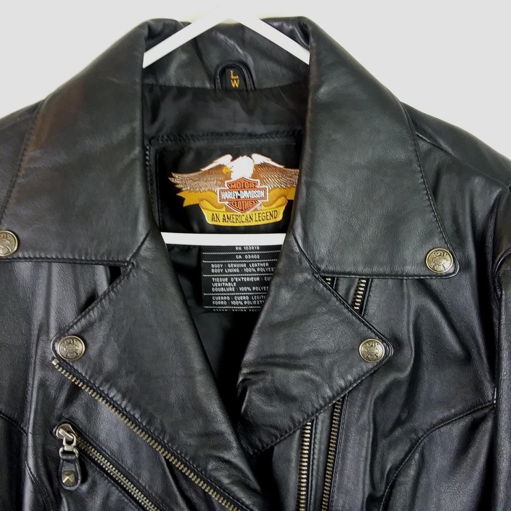 VTG Harley Davidson Womens L Leather Wing Motorcycle Jacket Studded Black Biker - Picture 2 of 16